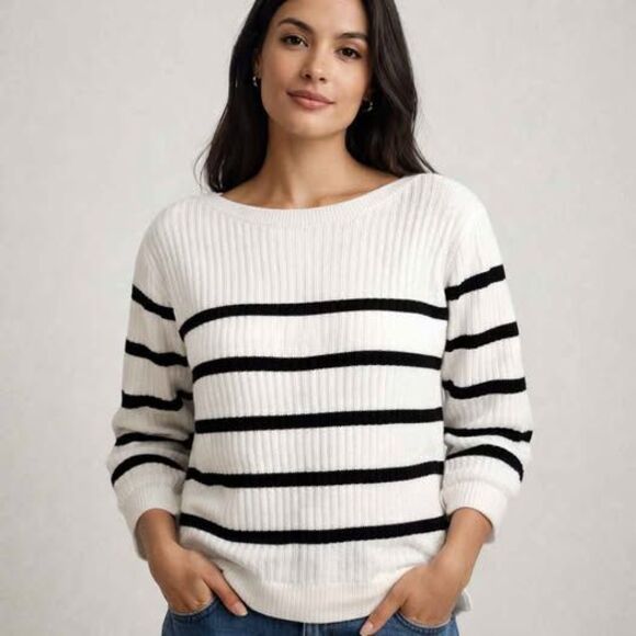 Sweaters - AVA & VIV White Black Striped Knit Sweater Plus Size 2X